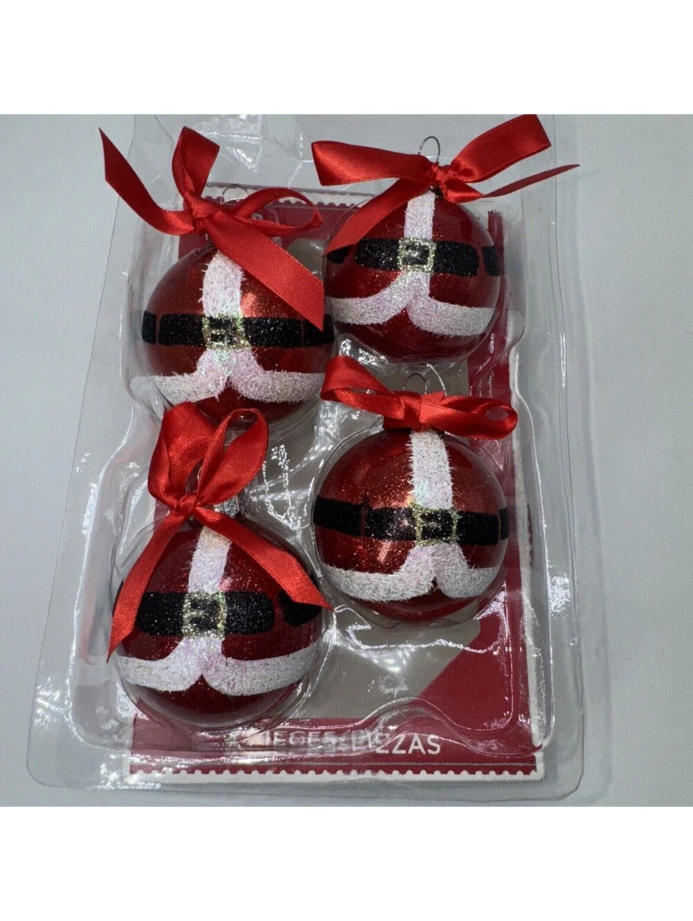 4 Glass Ball Santa Christmas Tree Ornaments 2.5